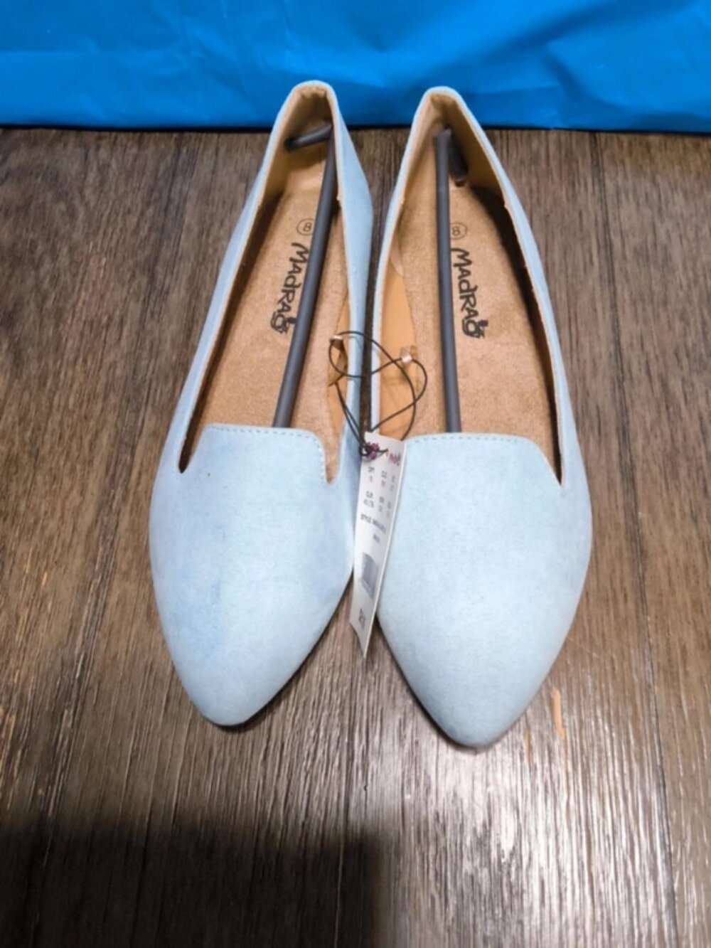 Madras Light Blue Pointed Toe Slip-On Flats Sz 8M New